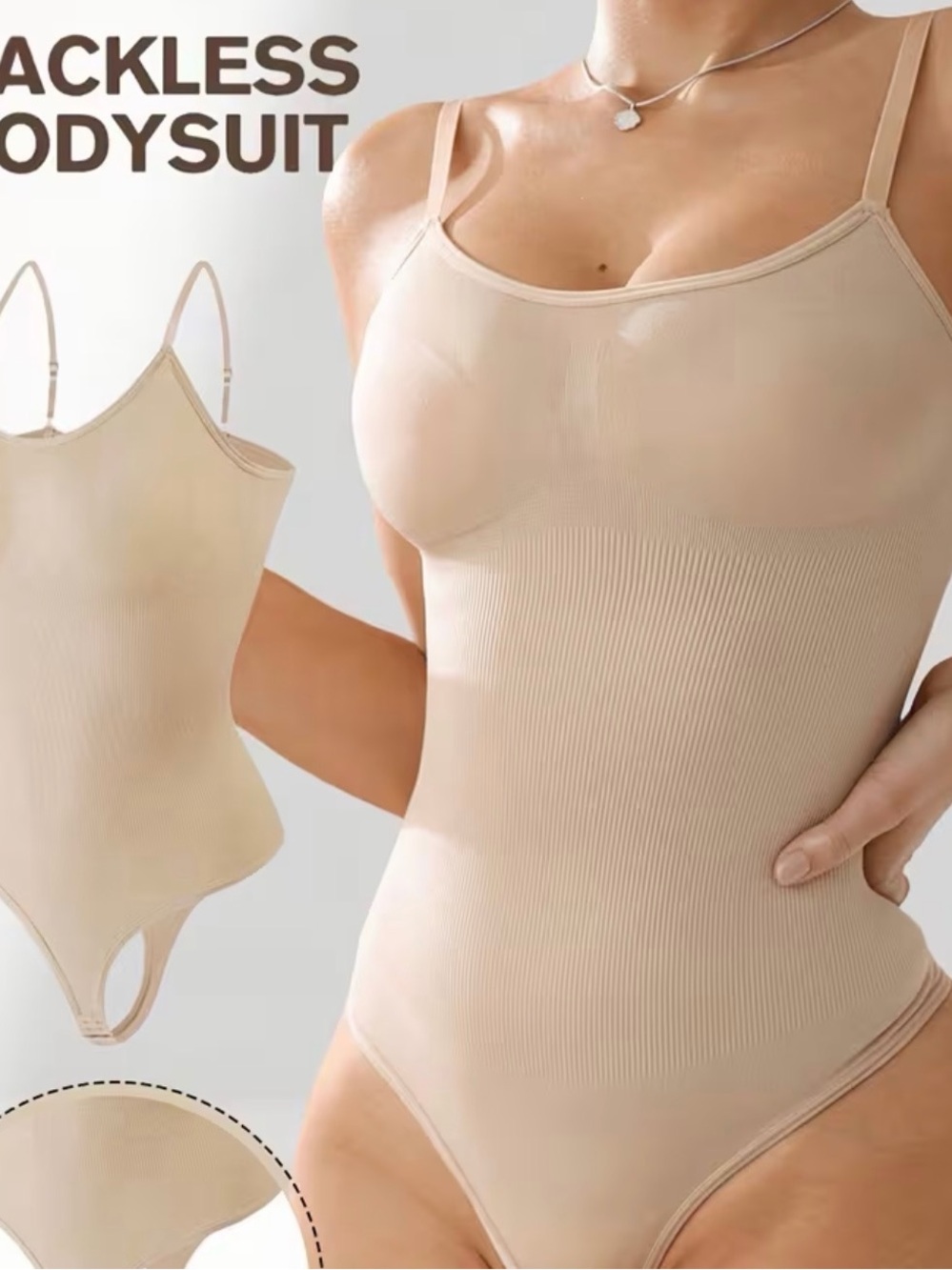 Seamless Nude Backless Shapewear Bodysuit with Adjustable Straps